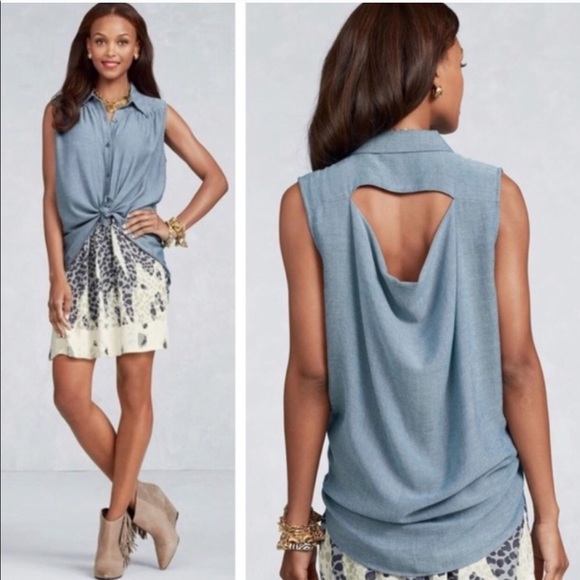 CAbi Tops - CAbi Denim Back Drape Sleeveless Top Medium